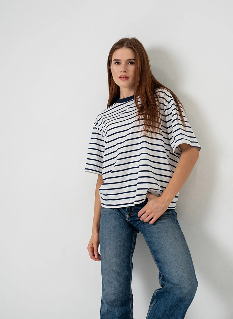 Damski t-shirt oversize w paski Dias FB012 z bawełny