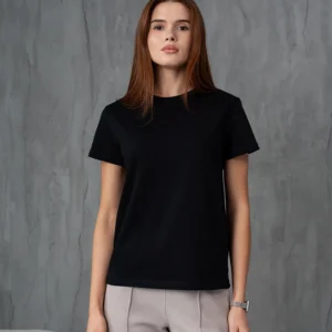 Klasyczny t-shirt damski z bawełny Dias FBQ011 basic czarny