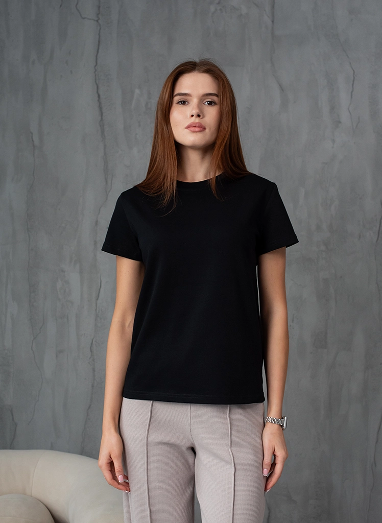 Klasyczny t-shirt damski z bawełny Dias FBQ011 basic czarny