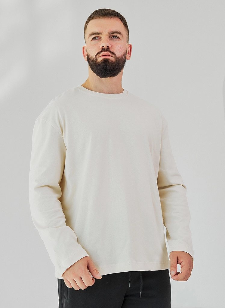 Longsleeve męski bawełniany Dias MLONG201 basic jasny beż