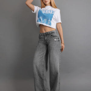 Spodnie jeansowe damskie z rozcięciami Dias 53080 wide leg