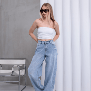 Spodnie jeansowe damskie z rozcięciami Dias 53076-2 wide leg