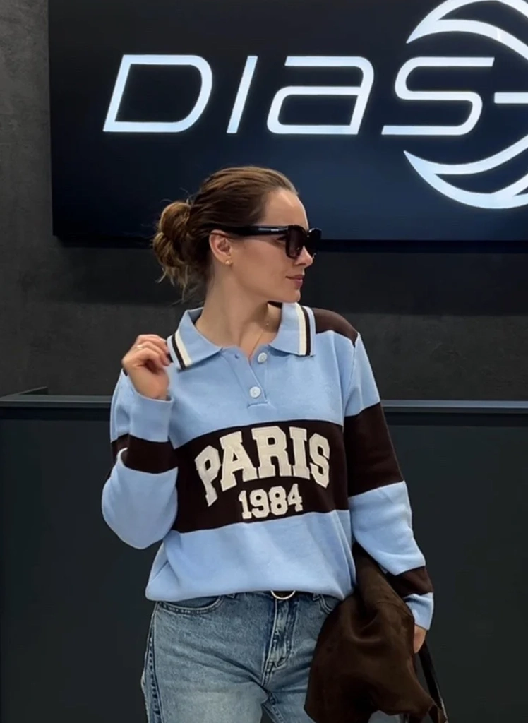 Sweter damski polo z napisem Dias wiskozowy Btekitny