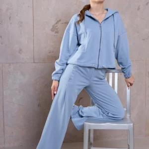 Komplet dresowy damski rozpinany z kapturem Dias JK 3020 jasny jeans