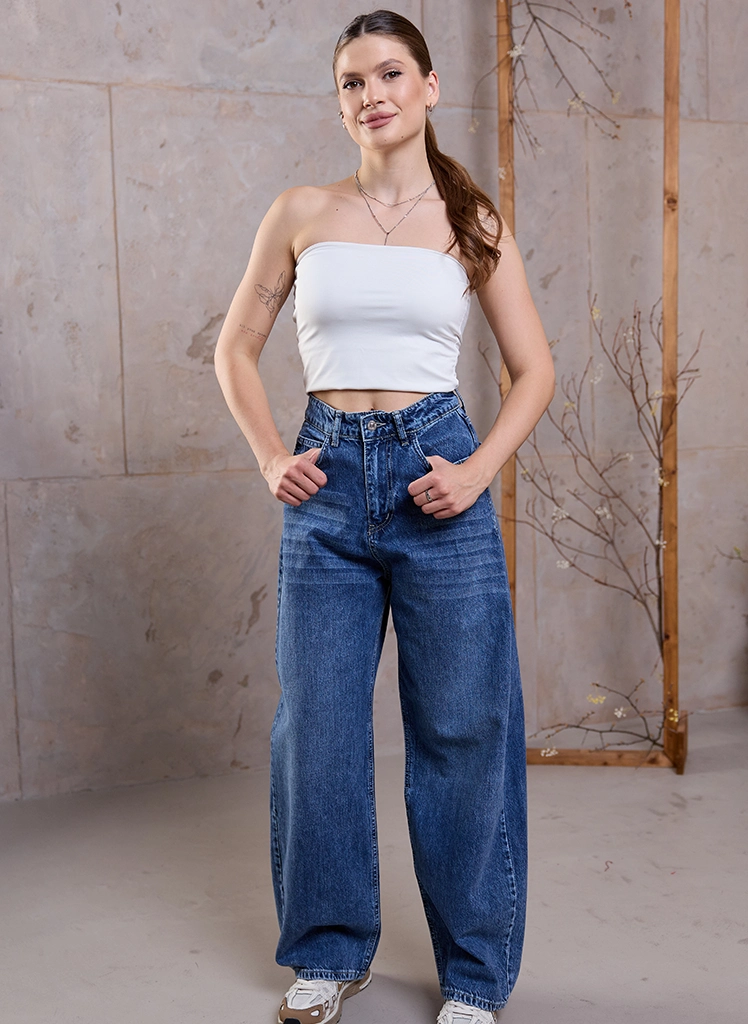 Spodnie jeansowe damskie z haftem Dias D-453 jeansowy